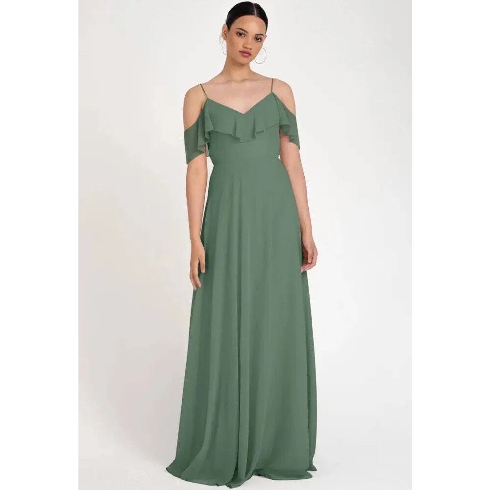NWT Jenny Yoo Mila‎ Dress Size 22 $295 Eucalyptus Luxe Chiffon Formal Bridesmaid